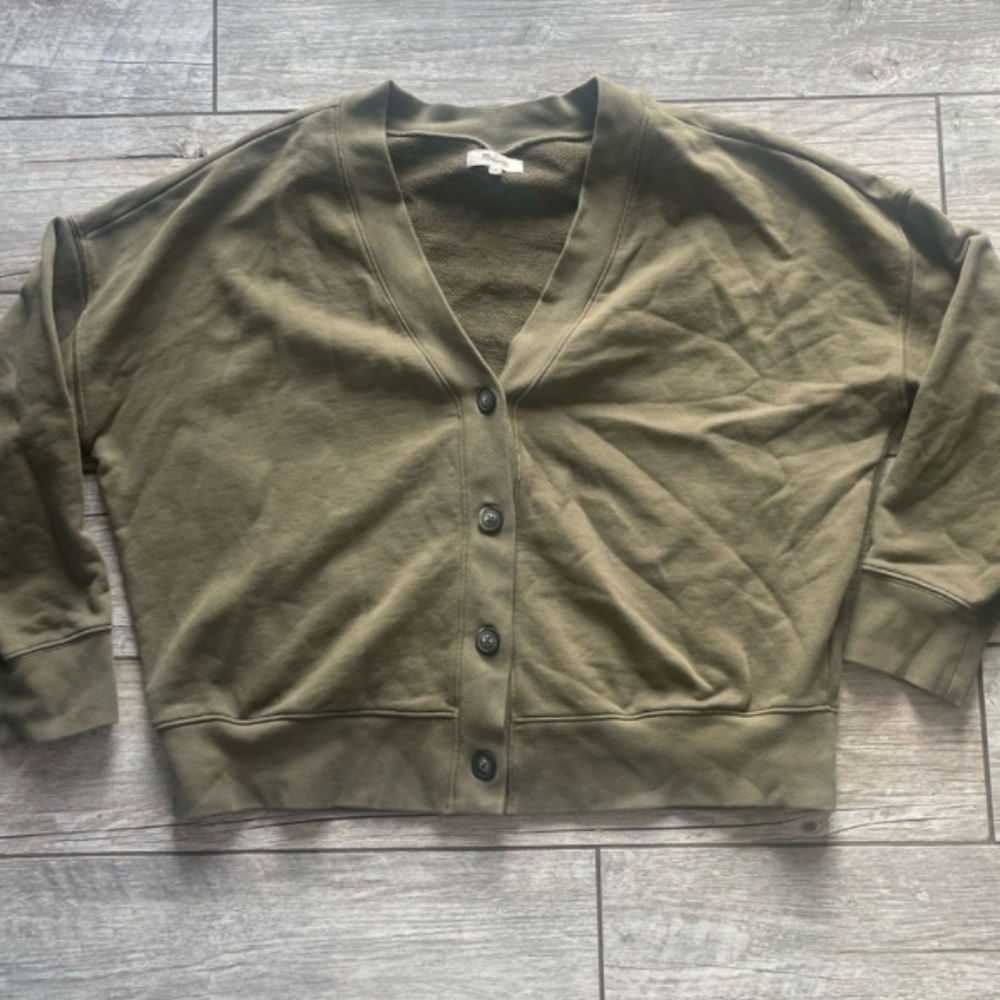 Madewell (Re)sourced Cotton Cardigan in Olive Green, Size S - Picture 4 of 6
